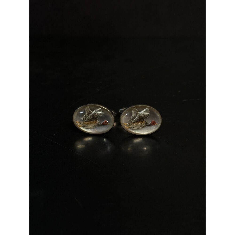 Vintage Flying Duck Glass Cuff Links